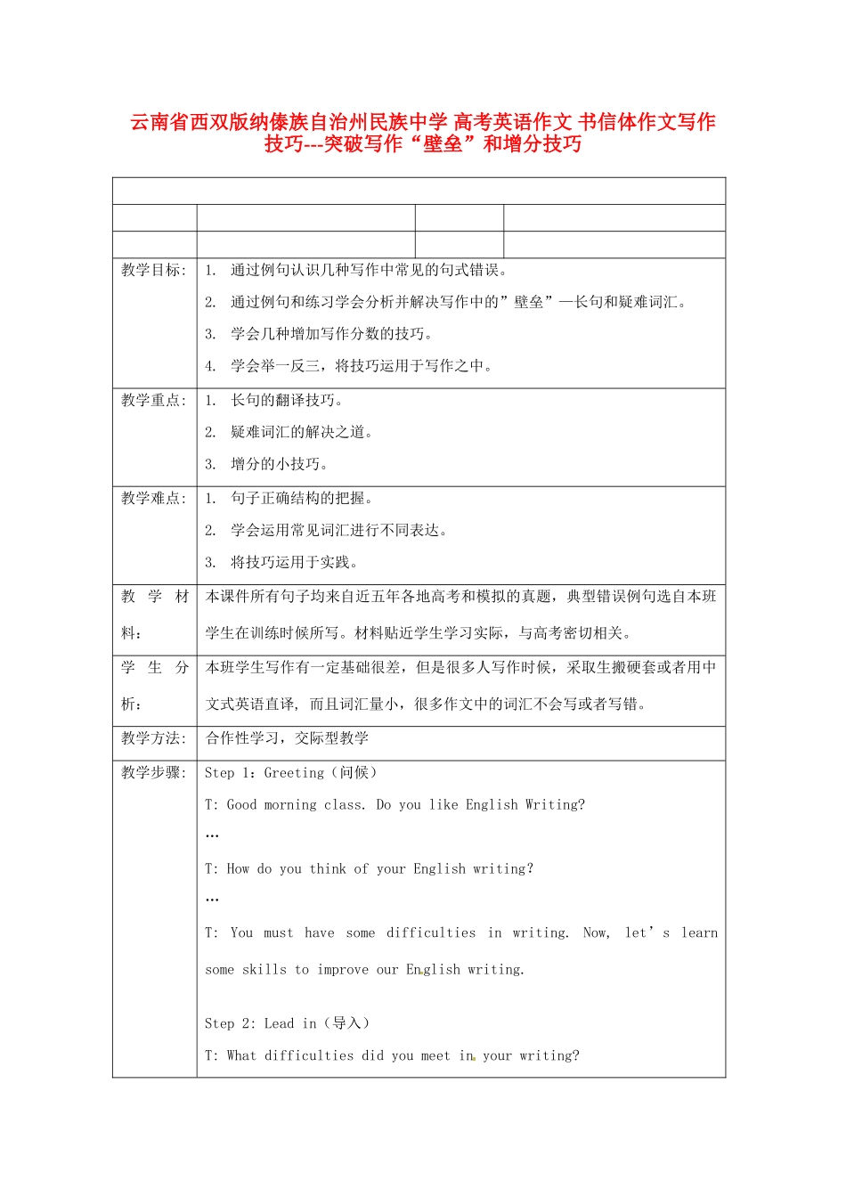 云南省西双版纳傣族自治州民族中学高考英语 书信体作文写作技巧 突破写作“壁垒”和增分技巧作文素材_第1页