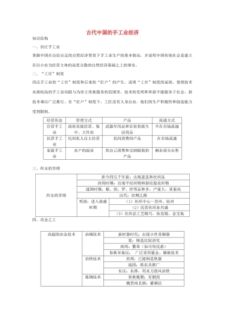 云南省曲靖市麒麟中学2013年高中历史 1-2《古代中国的手工业经济》学案 人民版必修2