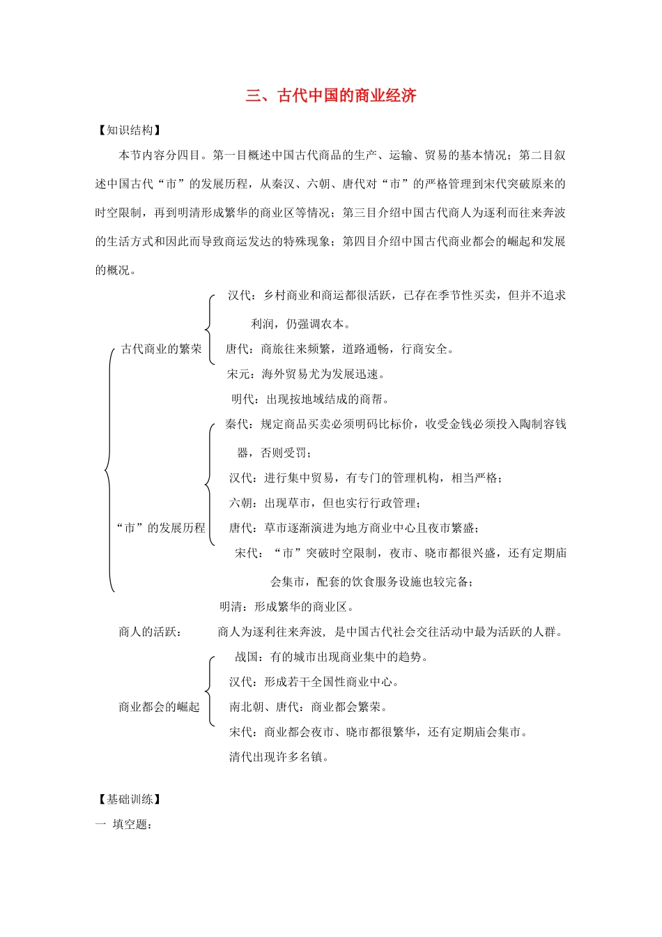 云南省曲靖市麒麟中学2013年高中历史 1-3《古代中国的商业经济》学案 人民版必修2_第1页