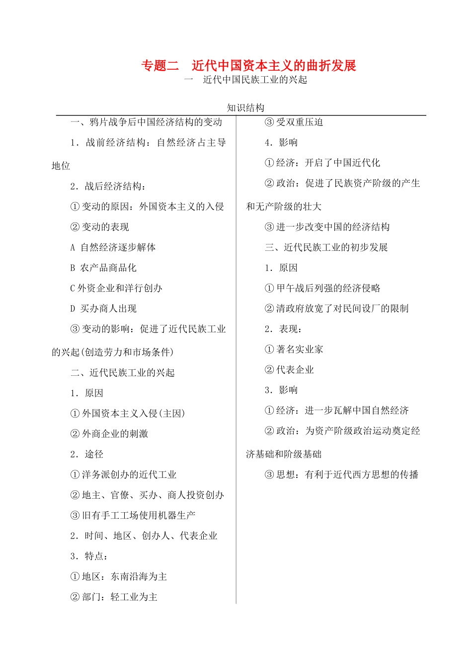 云南省曲靖市麒麟中学2013年高中历史 2-1《近代中国民族工业的兴起》学案 人民版必修2_第1页