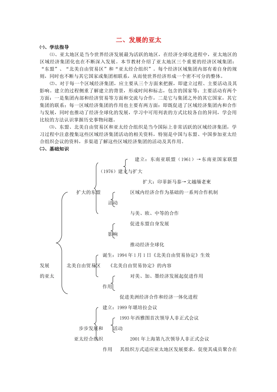 云南省曲靖市麒麟中学2013年高中历史 8-2《发展的亚太》学案 人民版必修2_第1页