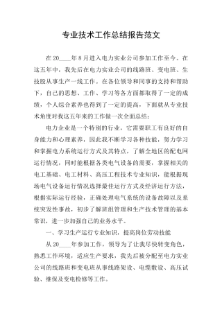 专业技术工作总结报告范文