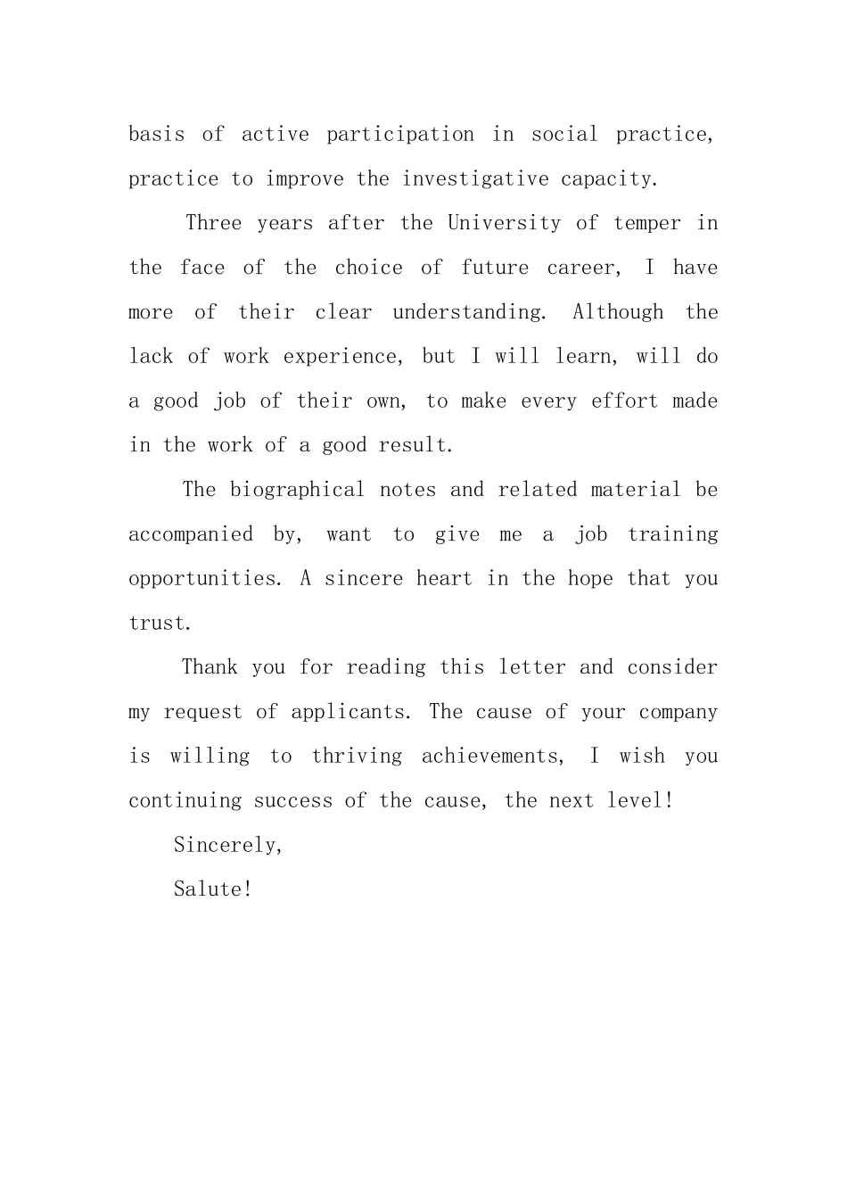 专科毕业生英文求职信范文_第2页