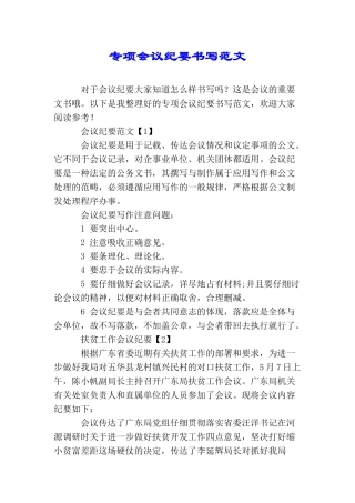 专项会议纪要书写范文