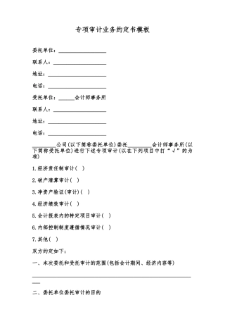 专项审计业务约定书模板范本