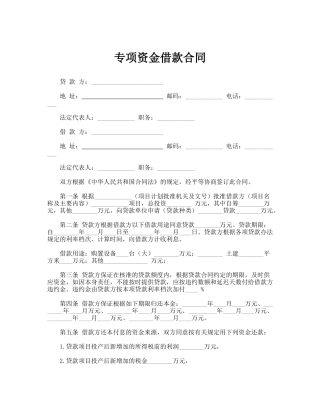 专项资金借款合同(标准版)