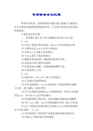 专项资金会议纪要