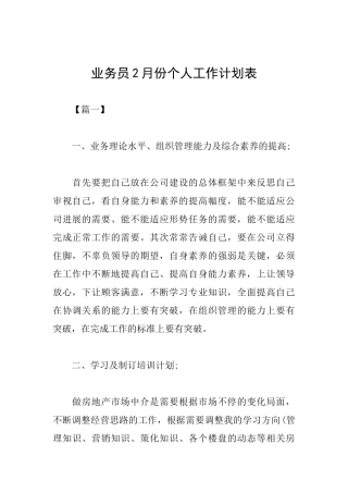 业务员2月份个人工作计划表
