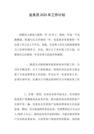 业务员2025年工作计划