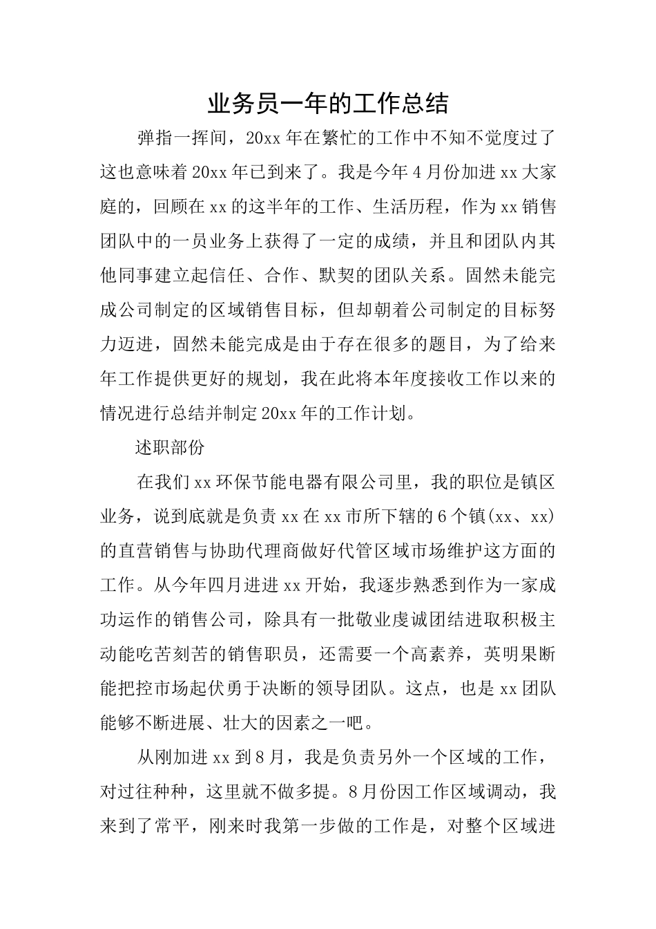 业务员一年的工作总结_第1页