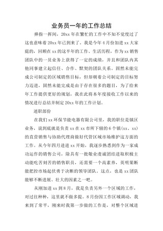 业务员一年的工作总结