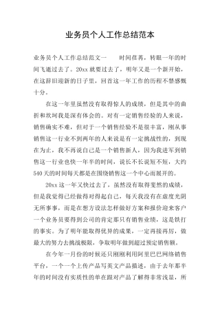 业务员个人工作总结范本