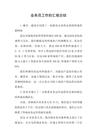 业务员工作的汇报总结
