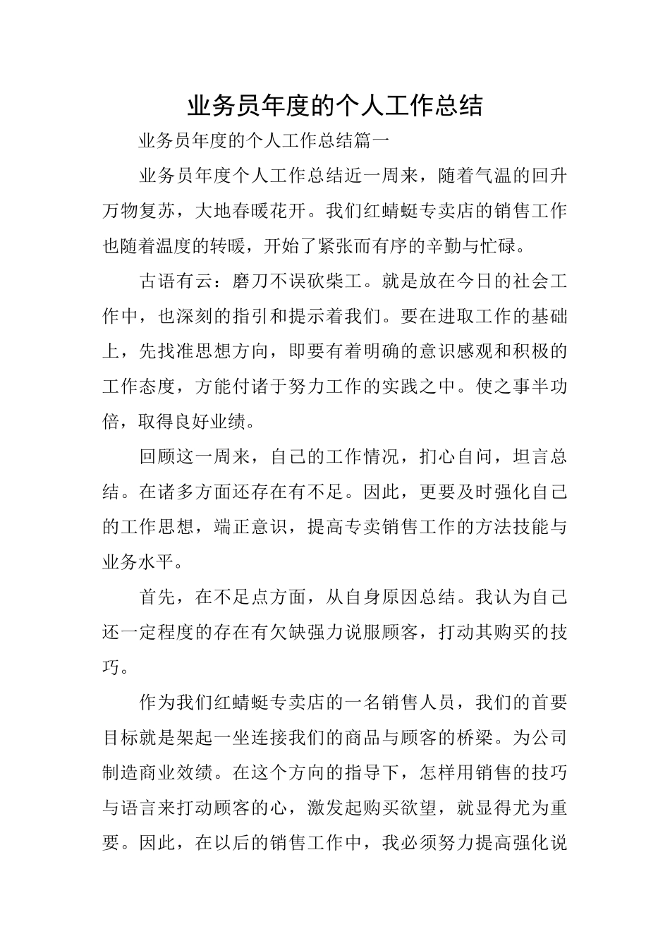 业务员年度的个人工作总结_第1页