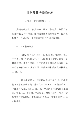 业务员日常管理制度