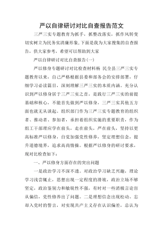 严以自律研讨对照自查报告范文