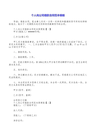个人向公司借款合同范本模板