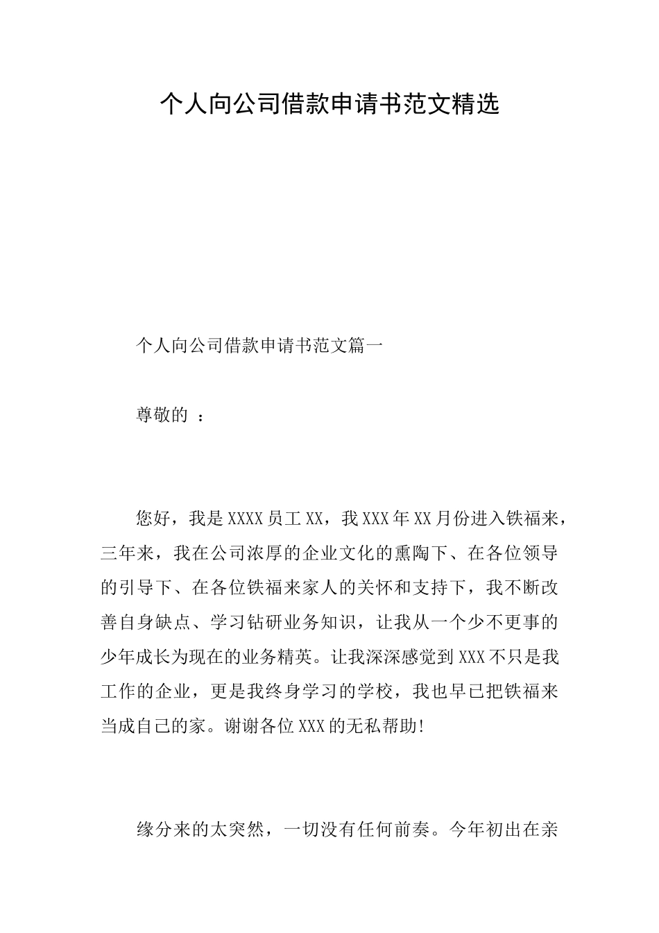 个人向公司借款申请书范文精选_第1页