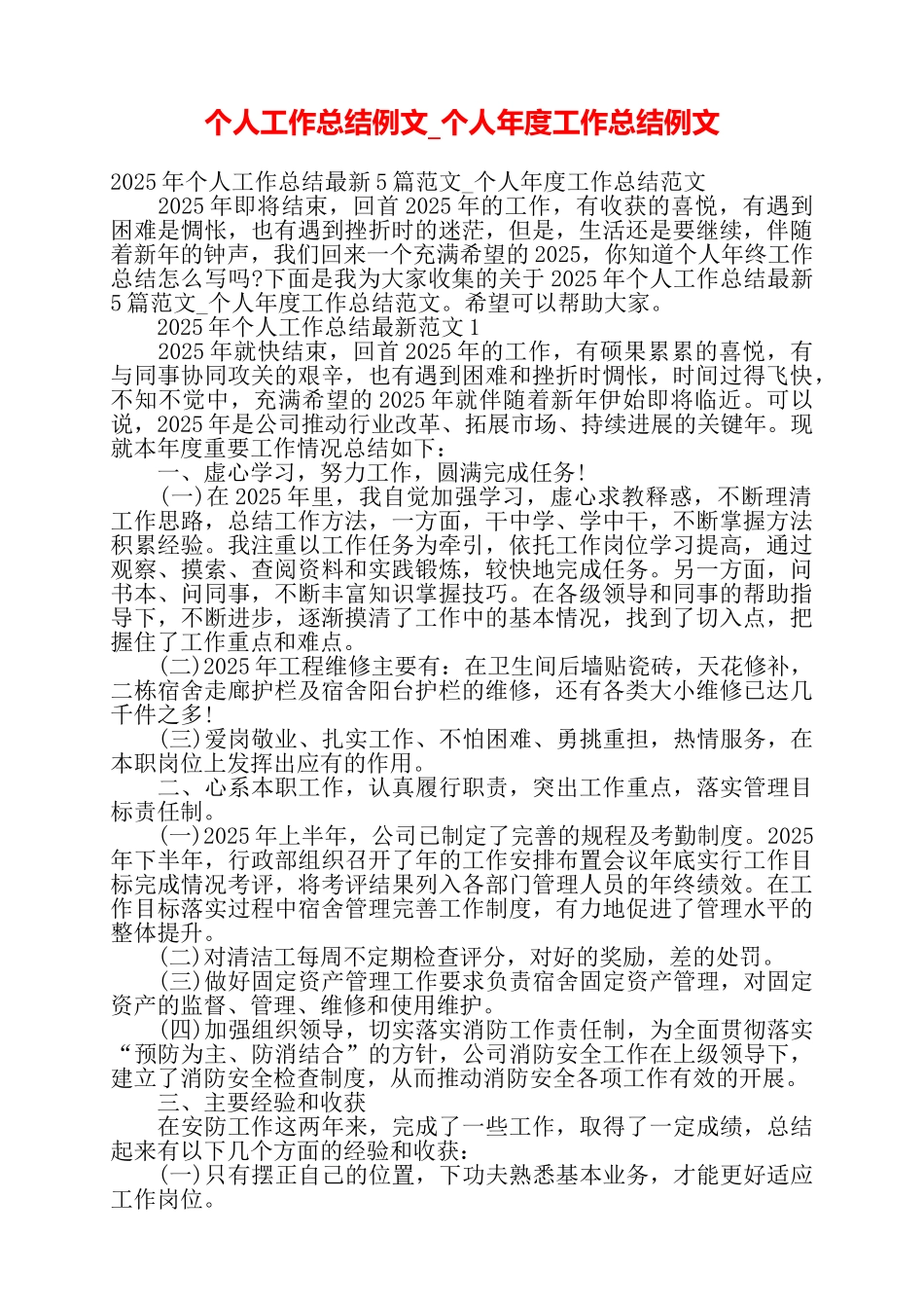 个人工作总结例文个人年度工作总结例文——_第1页