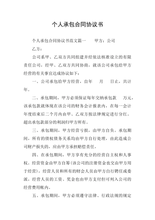 个人承包合同协议书