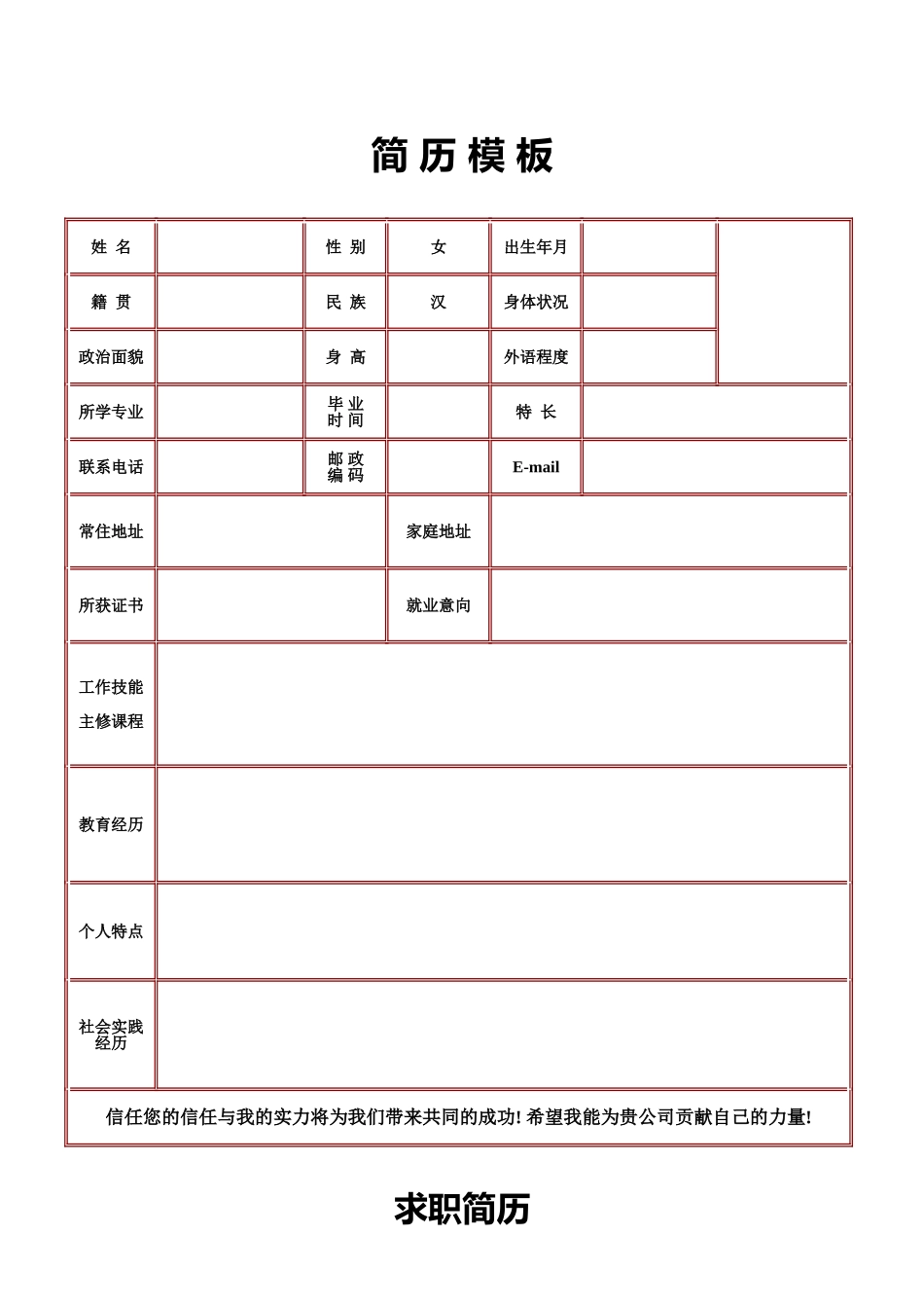 个人简历模板大全——_第2页