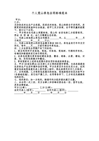 个人荒山承包合同标准范本范本