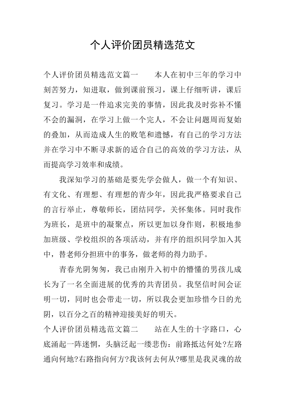 个人评价团员精选范文_第1页