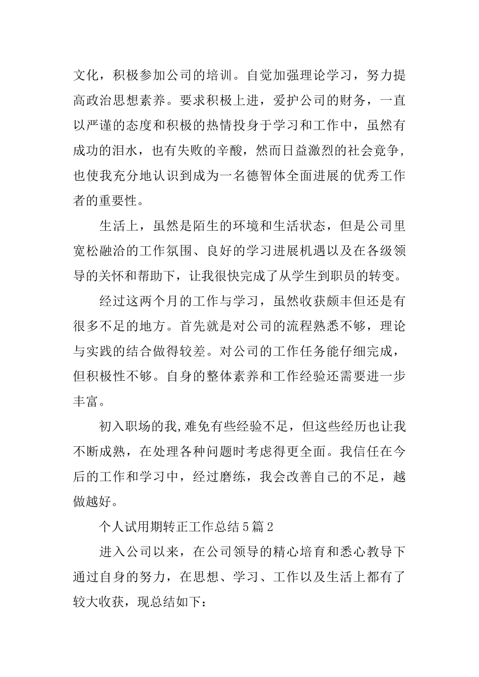 个人试用期转正工作总结5篇_第2页