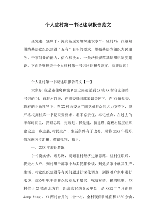 个人驻村第一书记述职报告范文
