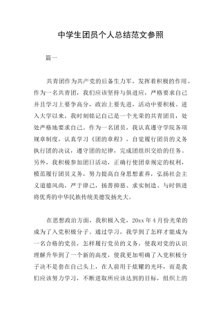 中学生团员个人总结范文参照