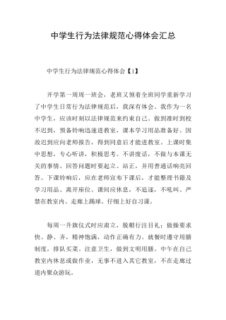 中学生行为规范心得体会汇总