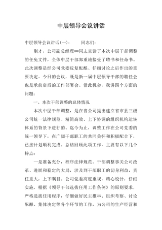 中层领导会议讲话