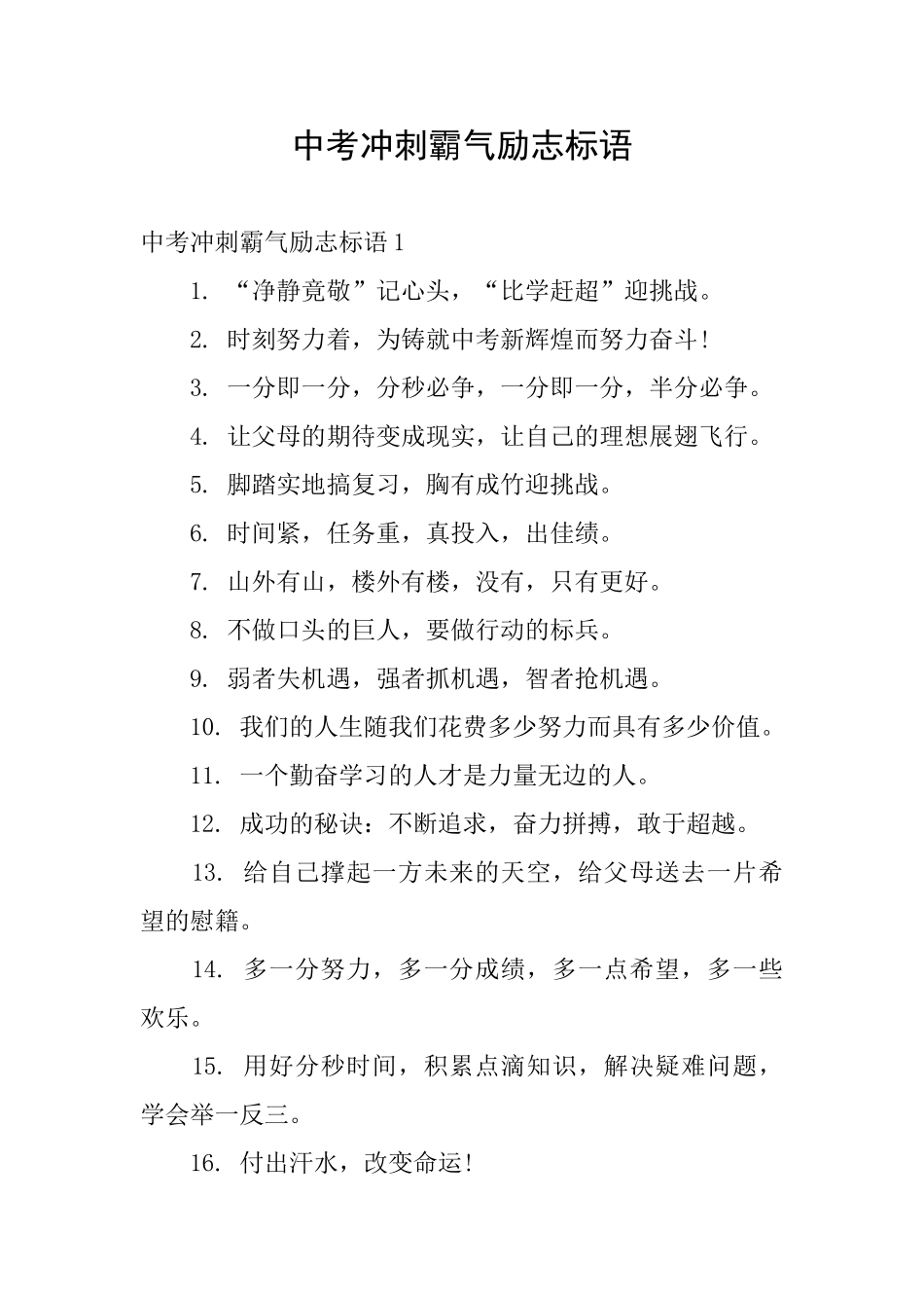 中考冲刺霸气励志标语_第1页