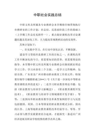 中职社会实践总结