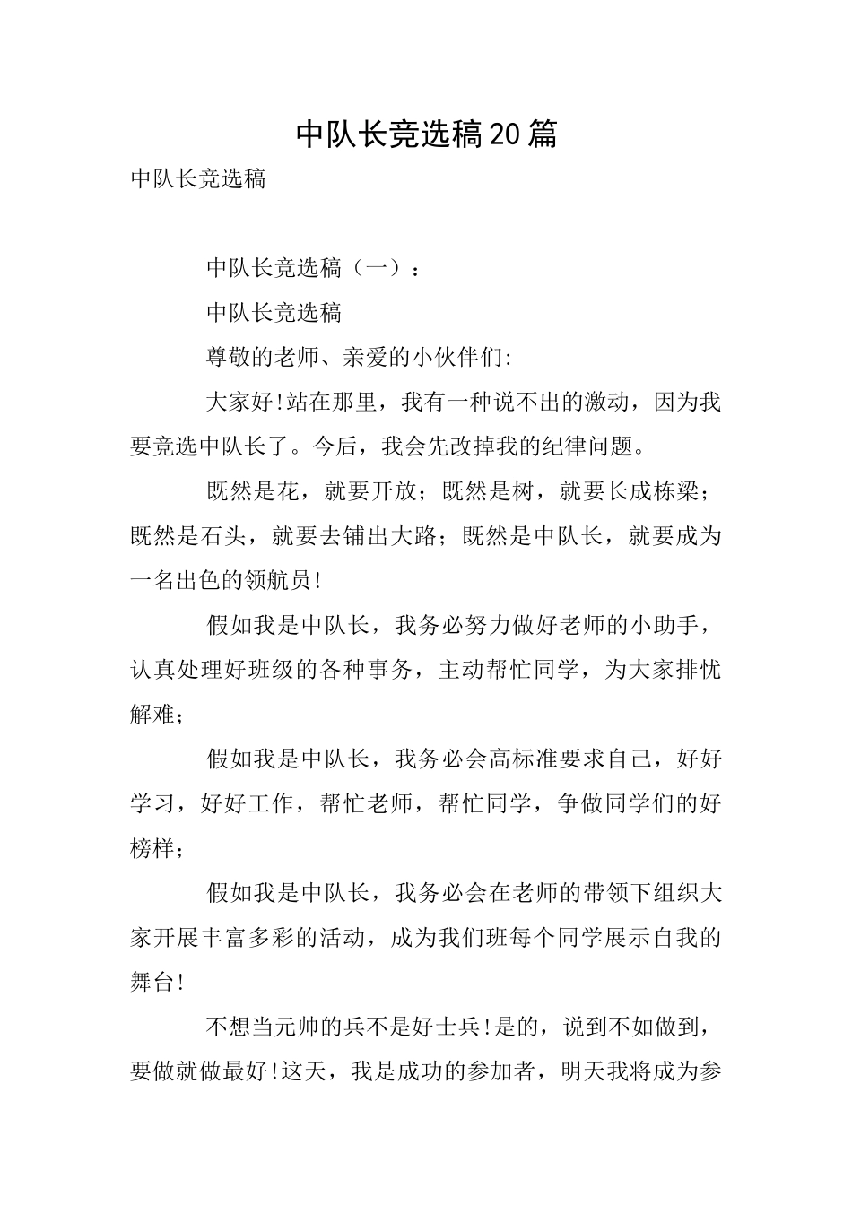 中队长竞选稿20篇_第1页