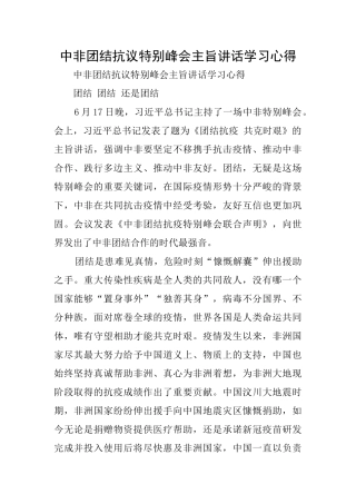 中非团结抗议特别峰会主旨讲话学习心得