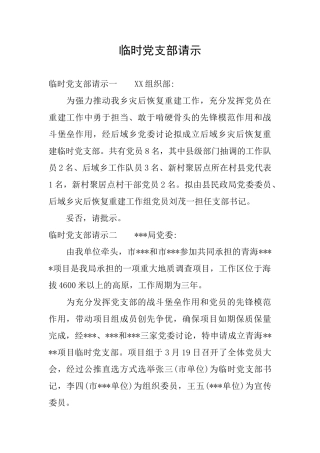 临时党支部请示