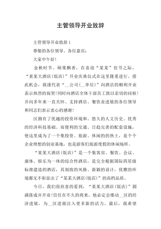 主管领导开业致辞