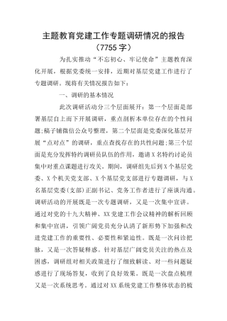 主题教育党建工作专题调研情况的报告