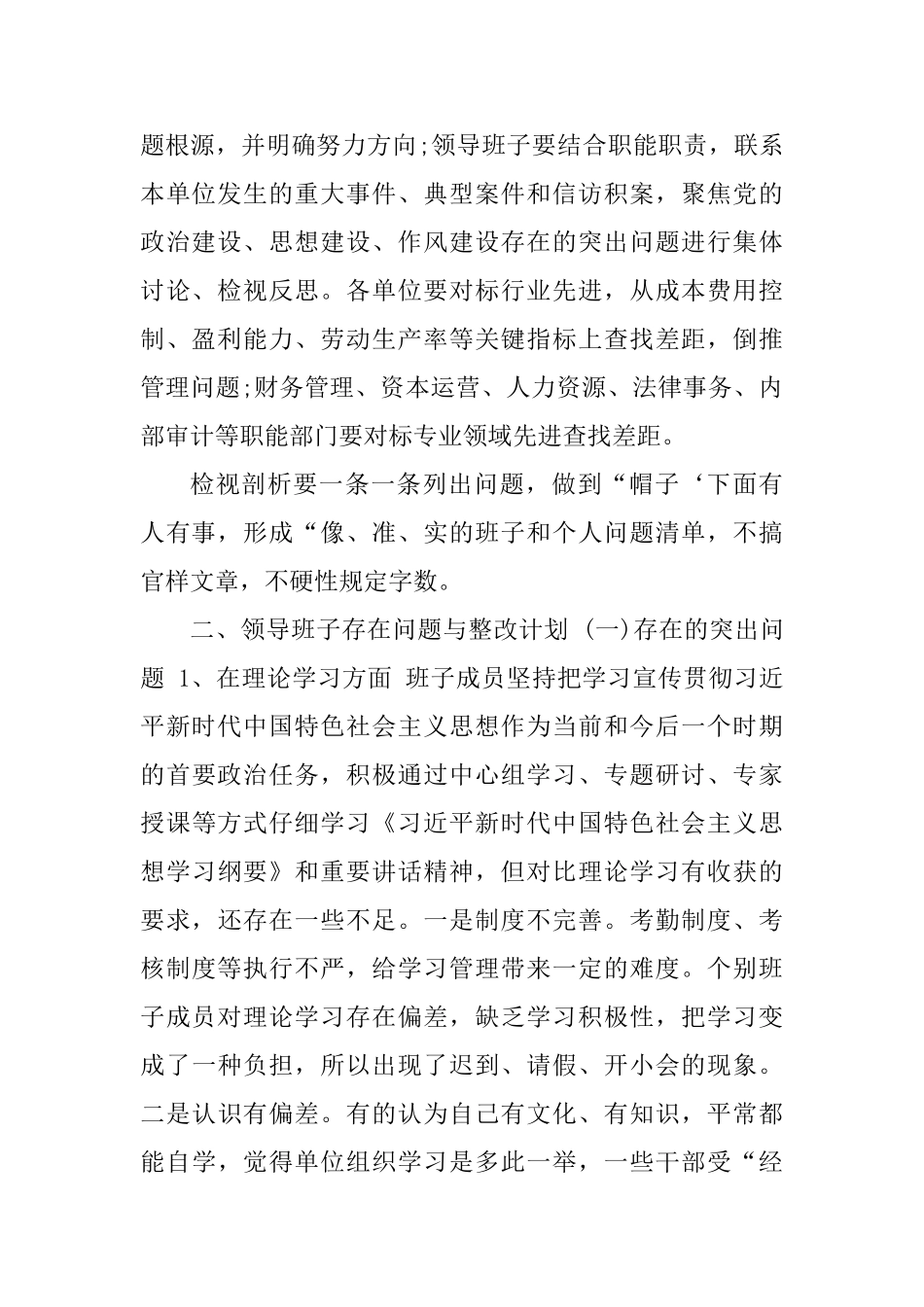 主题教育检视问题清单领导班子存在问题与整改计划_第2页