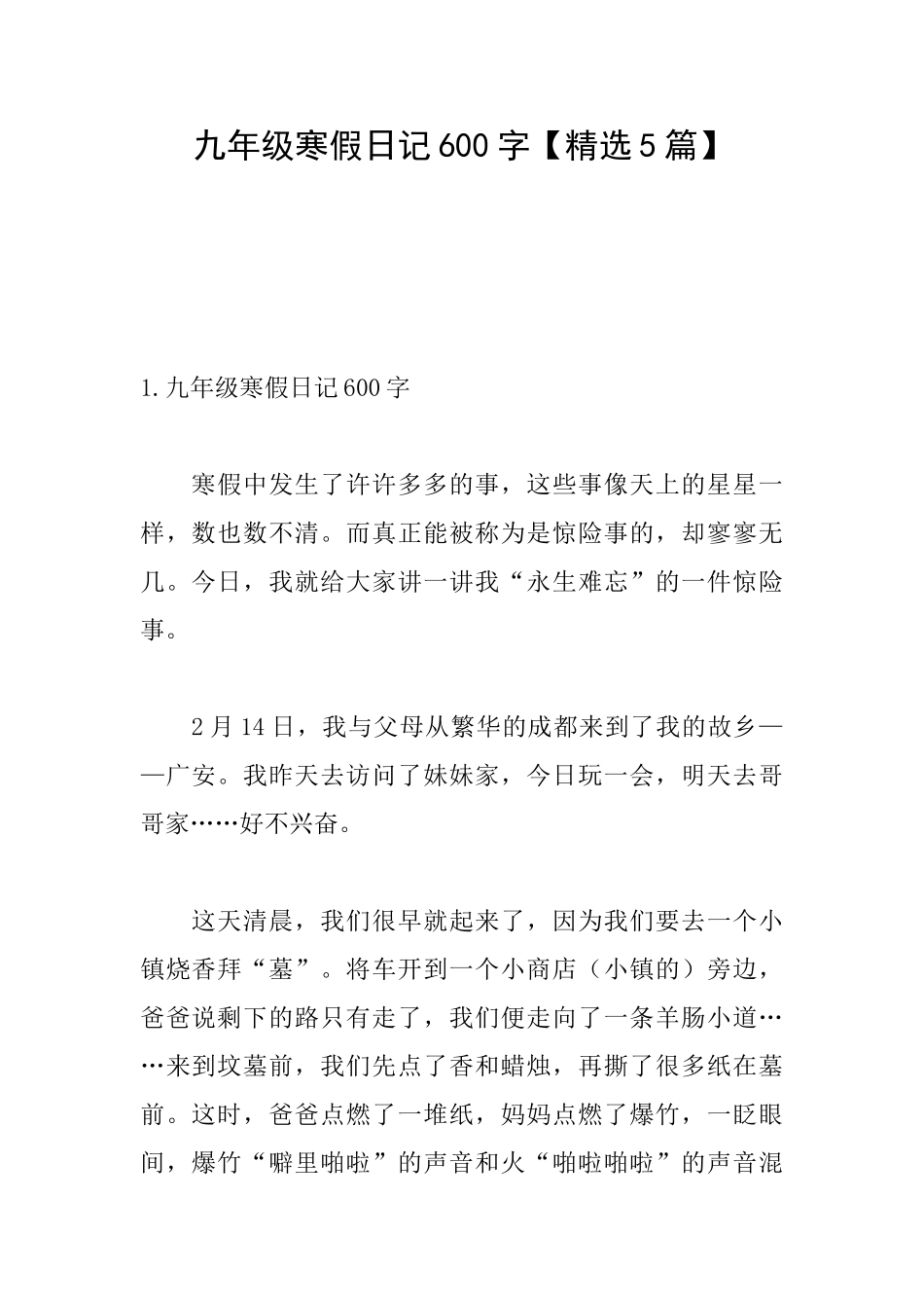 九年级寒假日记600字_第1页