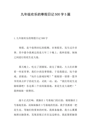 九年级快乐的寒假日记500字5篇