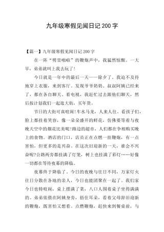 九年级寒假见闻日记200字