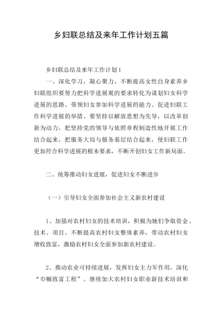 乡妇联总结及来年工作计划五篇