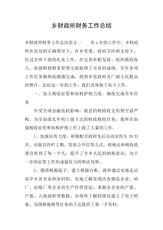 乡财政所财务工作总结