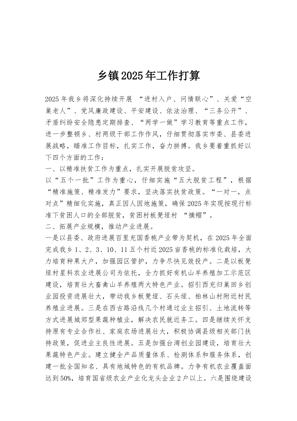 乡镇2025年工作打算_第1页