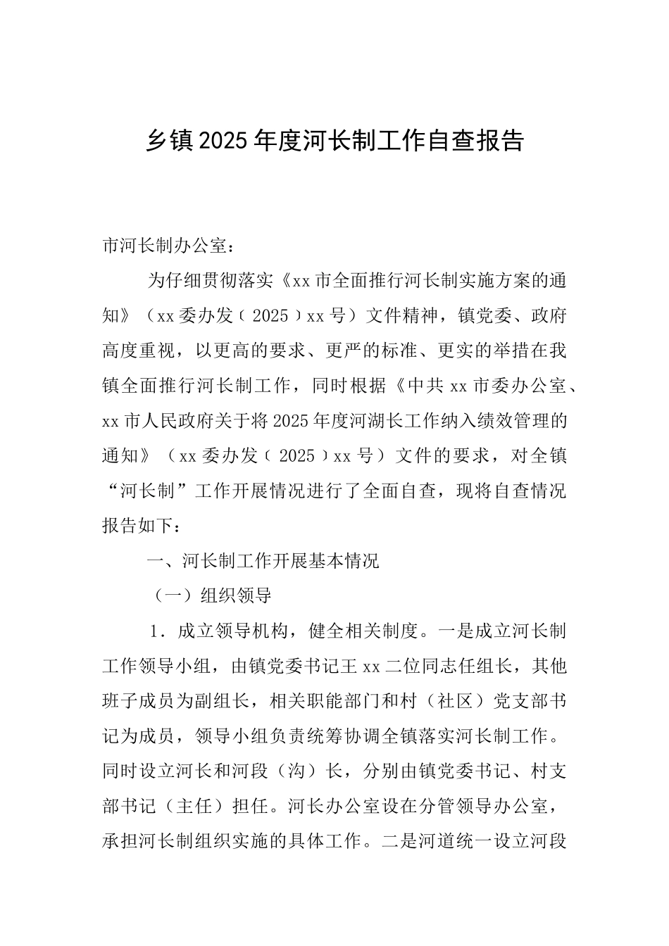 乡镇2025年度河长制工作自查报告_第1页