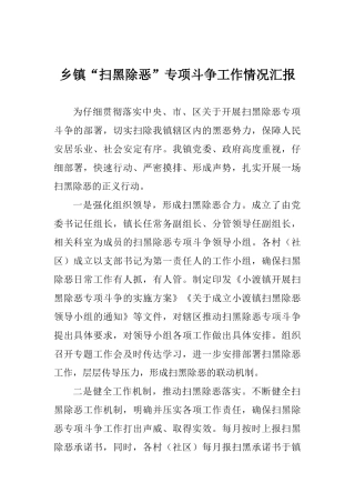 乡镇“扫黑除恶”专项斗争工作情况汇报