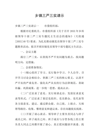 乡镇三严三实请示