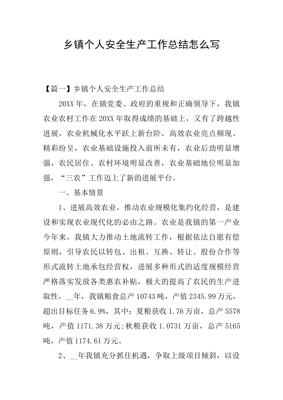乡镇个人安全生产工作总结怎么写_第1页